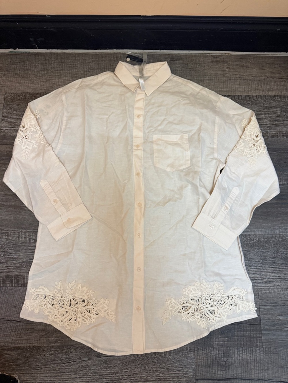Victoria's Secret Cream Lace-Appliqué Button-Down Shirt